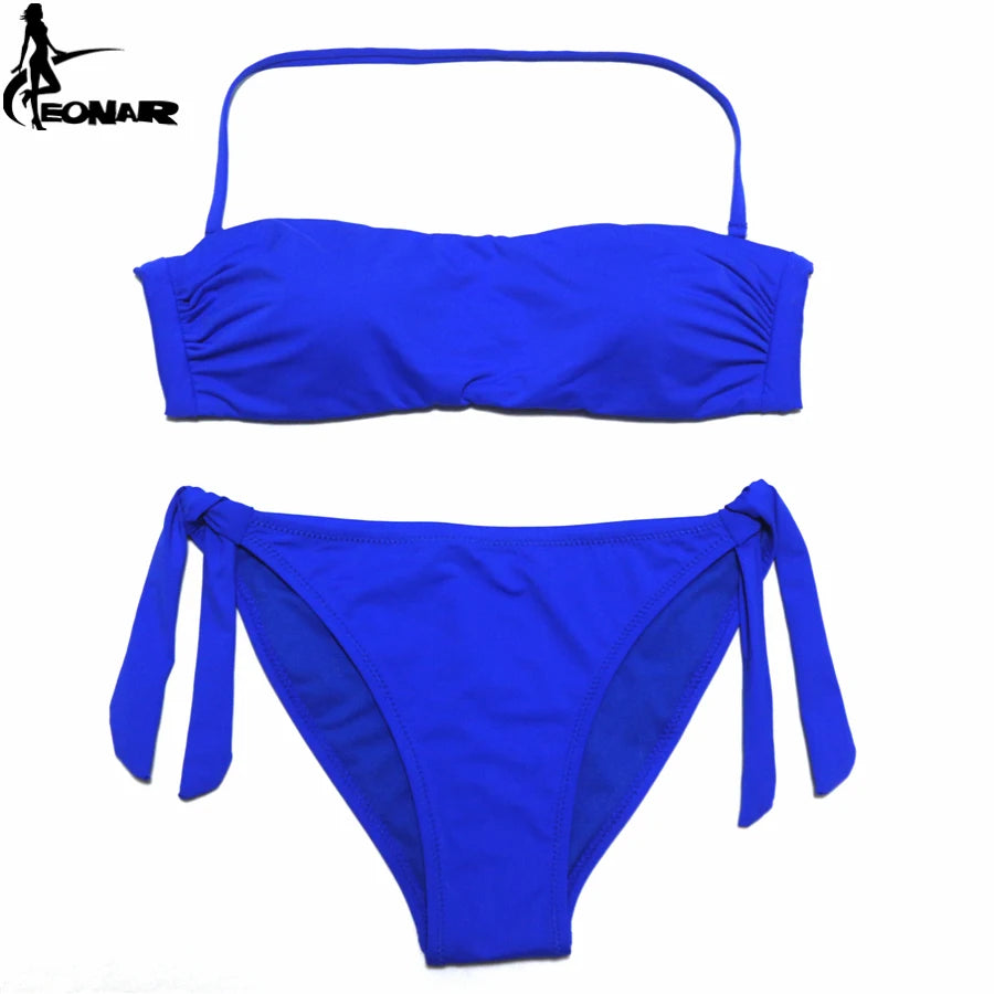 EONAR Biquíni 2025 Sólido Mulheres Maiô Brasileiro Corte Bottom Bikini Set Push Up Swimwear Femme Maiôs Esporte Beach Wear