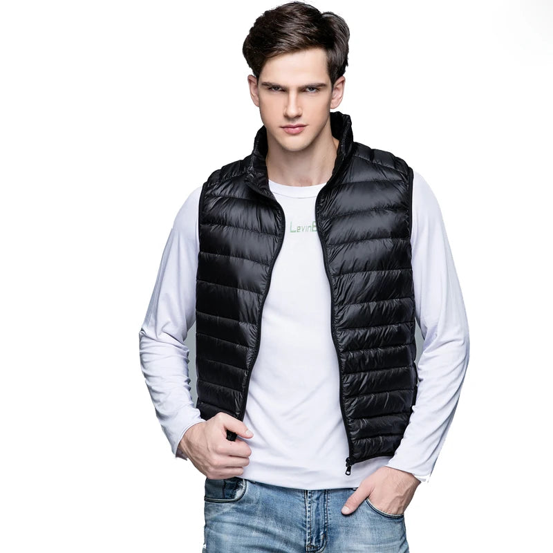 Colete de pato masculino, casacos ultra leves, casacos sem mangas, moda masculina, primavera e outono, 90% Duck Down
