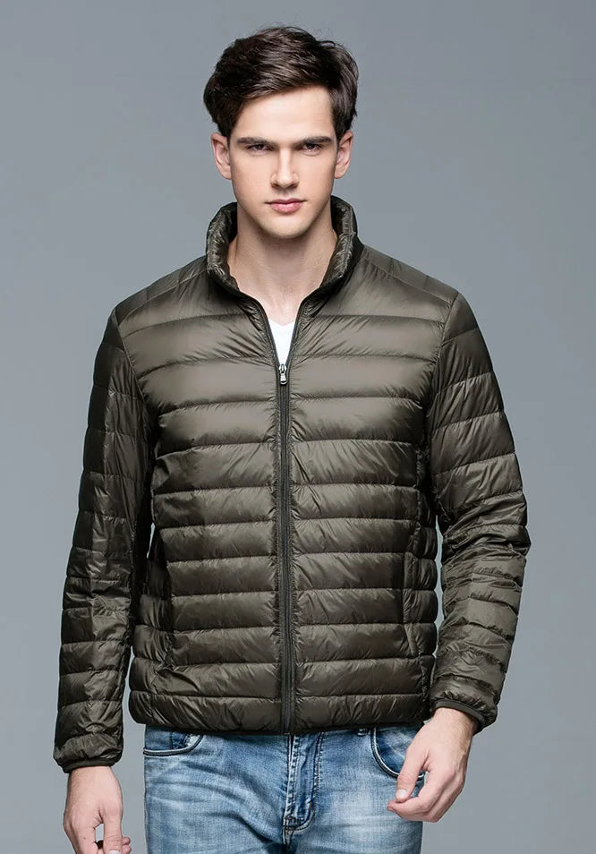 Novo outono inverno homem 90% pato para baixo jaqueta ultra leve fino S-3XL primavera jaquetas homens gola outerwear casaco