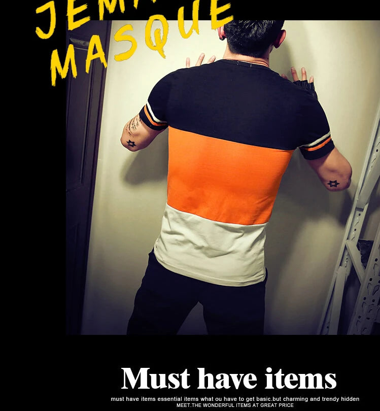 Moda verão masculina t camisa casual retalhos manga curta t camisa roupas masculinas tendência casual fino ajuste hip-hop topo t 5xl