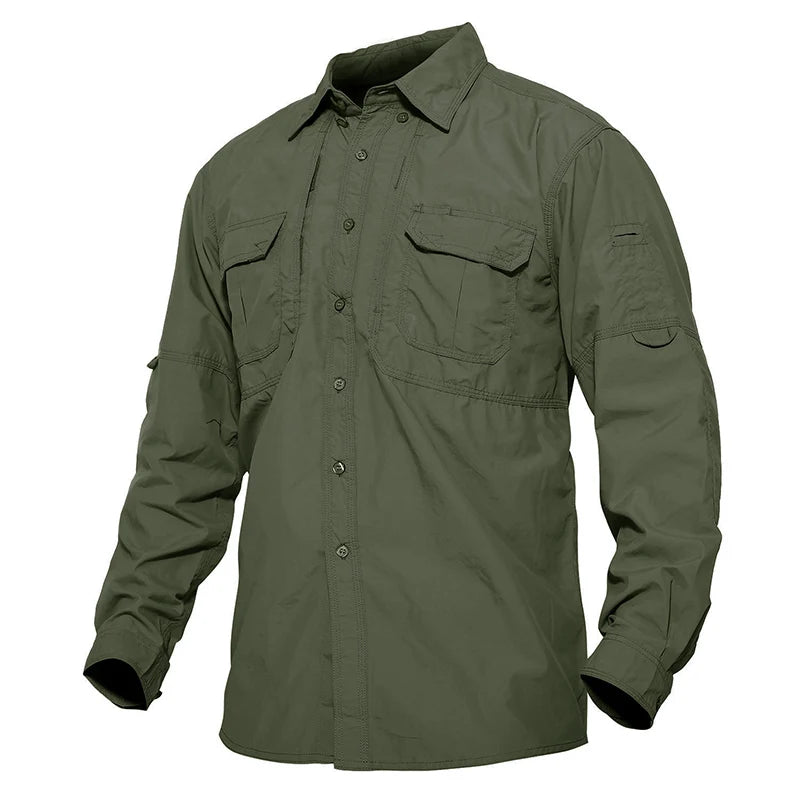 TACVASEN-Camisas leves de manga comprida para homens, camisa de secagem rápida para caminhadas, camisas de nylon para trabalho ao ar livre, carga para o verão