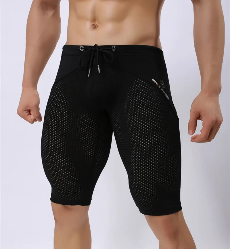 Pessoa corajosa estilo verão shorts de malha respirável masculino apertado praia shorts multifunções na altura do joelho board shorts beach wear