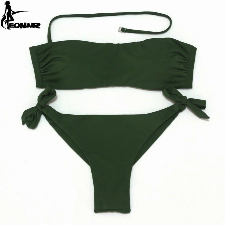EONAR Biquíni 2025 Sólido Mulheres Maiô Brasileiro Corte Bottom Bikini Set Push Up Swimwear Femme Maiôs Esporte Beach Wear