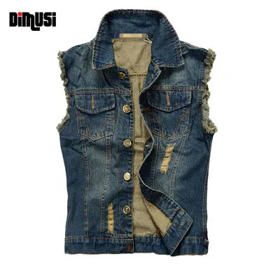 Dimusi verão masculino rasgado denim colete masculino tanque superior lavado jeans colete homem retro cowboy hip hop sem mangas jaqueta 6xl, ya564