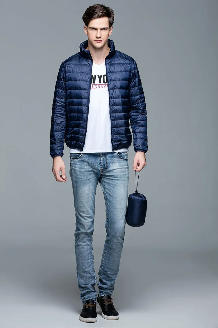 Novo outono inverno homem 90% pato para baixo jaqueta ultra leve fino S-3XL primavera jaquetas homens gola outerwear casaco