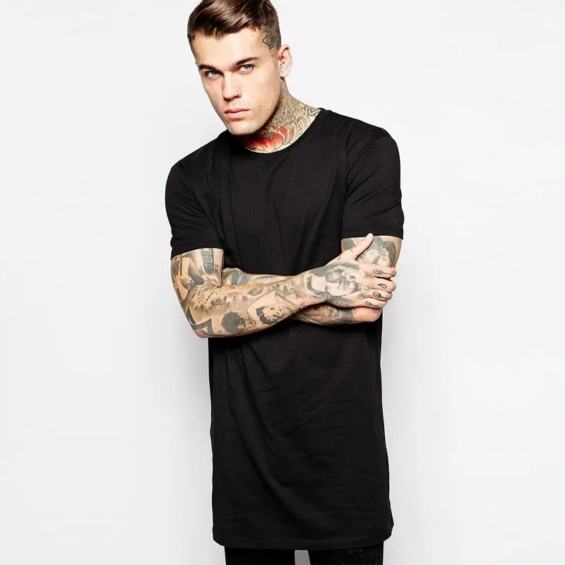 Camisetas Masculinas Casuais Brancas Longas 2026 MRMT - Tops Hip Hop Extra Longos para Homens