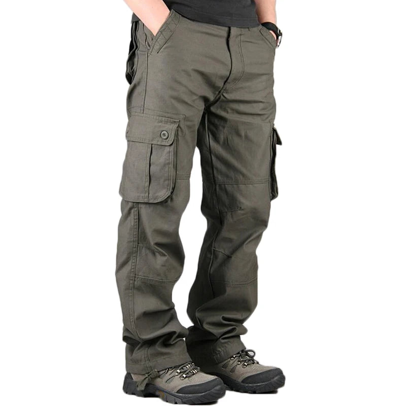 Calça casual masculina com vários bolsos, calça reta solta, outwear esportivo longo, tamanho grande 44, na moda
