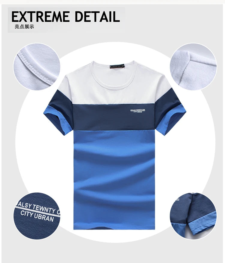 Moda verão masculina t camisa casual retalhos manga curta t camisa roupas masculinas tendência casual fino ajuste hip-hop topo t 5xl