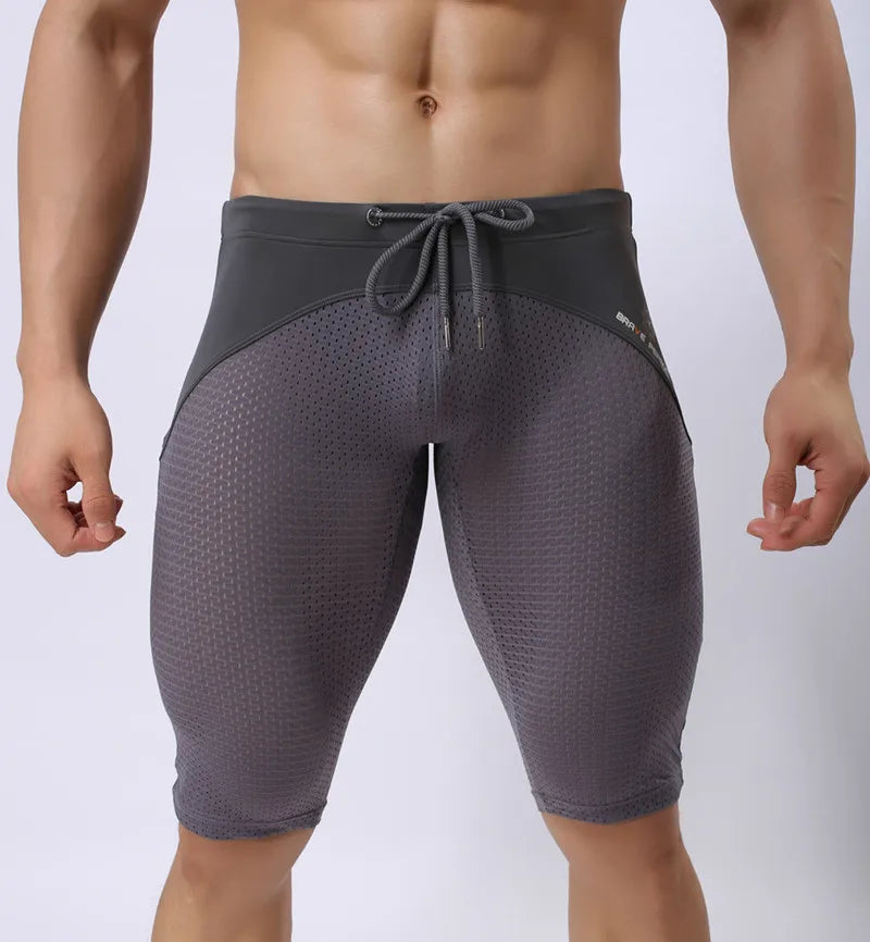 Pessoa corajosa estilo verão shorts de malha respirável masculino apertado praia shorts multifunções na altura do joelho board shorts beach wear