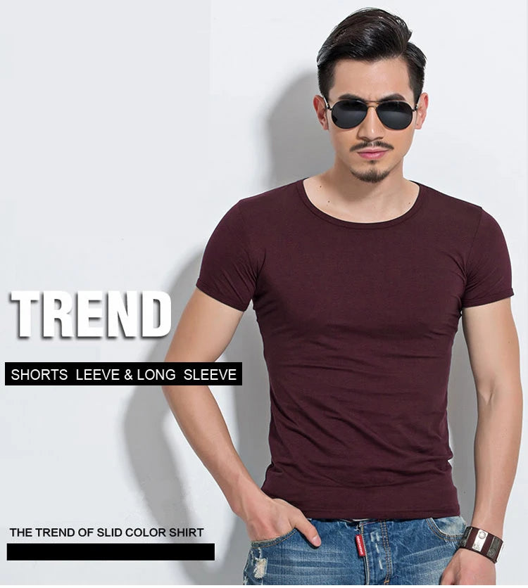 Camiseta Masculina de Manga Curta, T-Shirt O-Neck Slim em Cores Sólidas, Camiseta Masculina 2026 MRMT