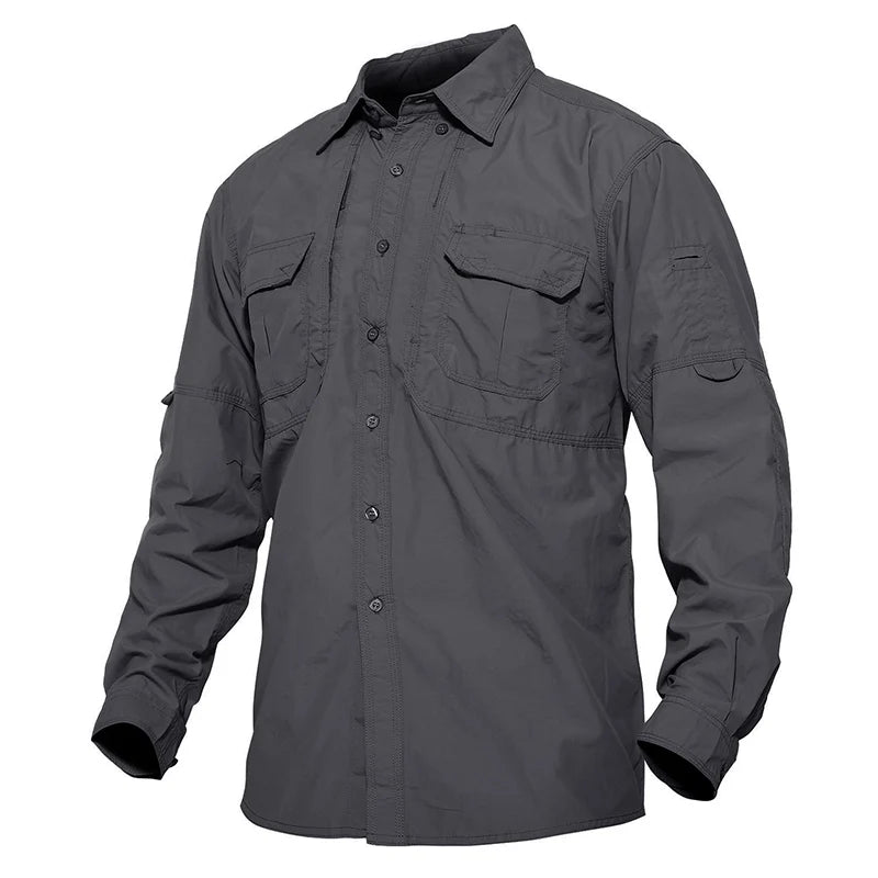 TACVASEN-Camisas leves de manga comprida para homens, camisa de secagem rápida para caminhadas, camisas de nylon para trabalho ao ar livre, carga para o verão