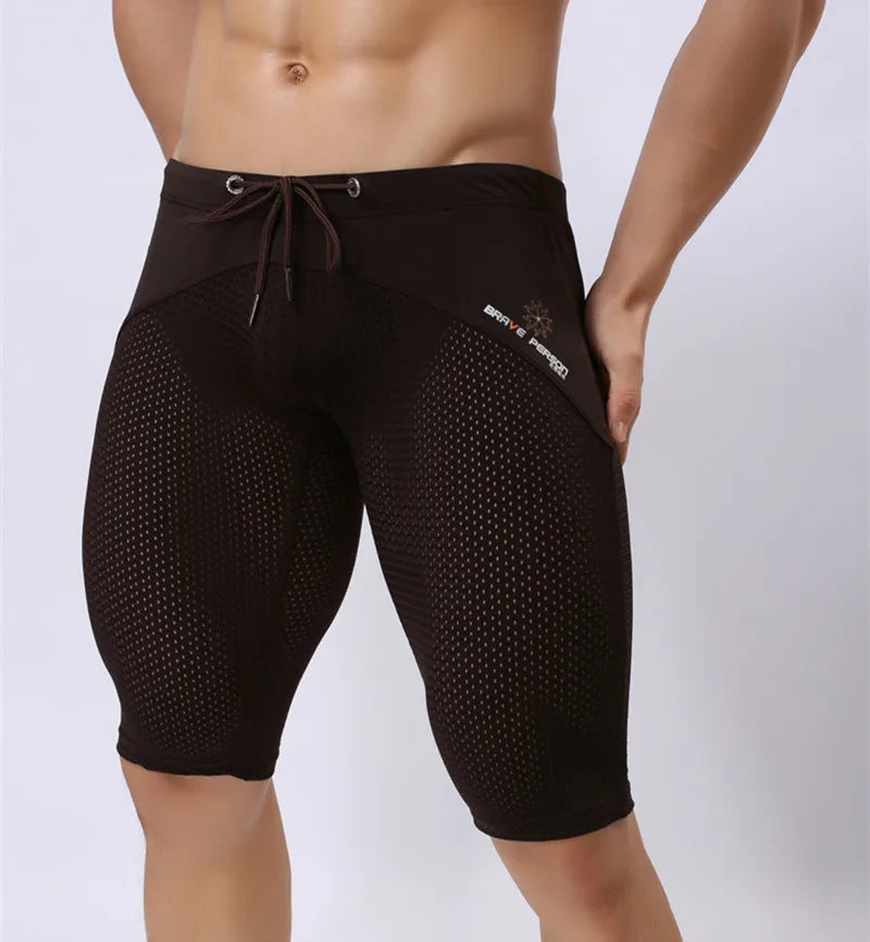 Pessoa corajosa estilo verão shorts de malha respirável masculino apertado praia shorts multifunções na altura do joelho board shorts beach wear
