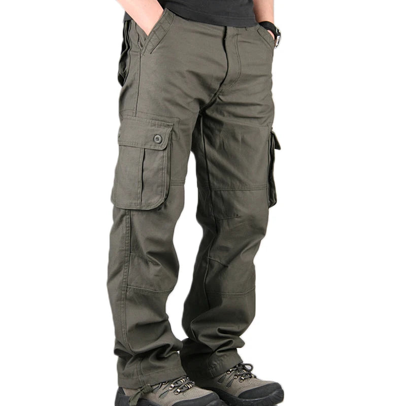 Calça casual masculina com vários bolsos, calça reta solta, outwear esportivo longo, tamanho grande 44, na moda