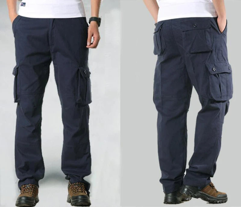 Calça casual masculina com vários bolsos, calça reta solta, outwear esportivo longo, tamanho grande 44, na moda