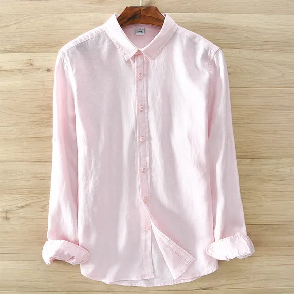 Novo designer itália estilo 100% linho camisa de manga comprida masculina marca casual 5 cores camisas brancas sólidas para homens topo chemise