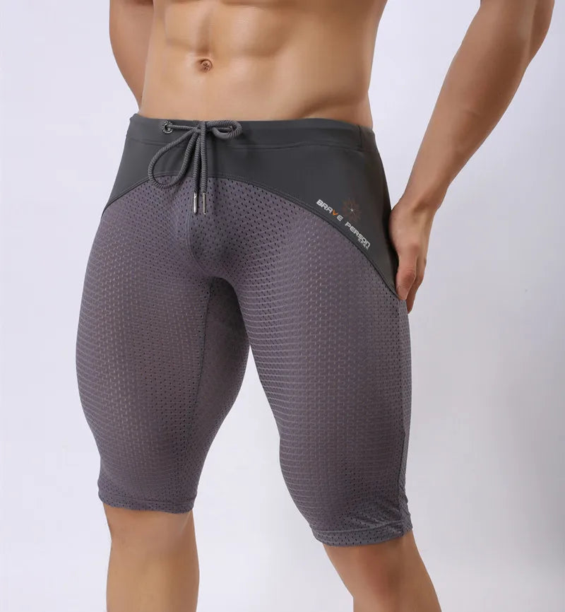 Pessoa corajosa estilo verão shorts de malha respirável masculino apertado praia shorts multifunções na altura do joelho board shorts beach wear