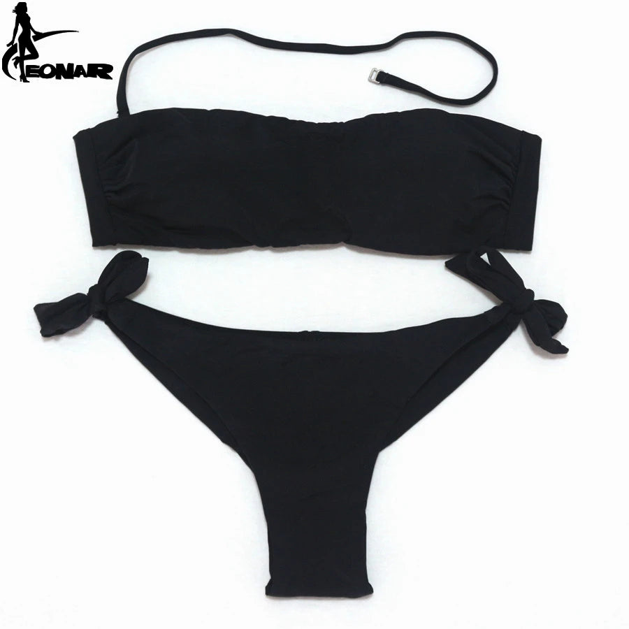 EONAR Biquíni 2025 Sólido Mulheres Maiô Brasileiro Corte Bottom Bikini Set Push Up Swimwear Femme Maiôs Esporte Beach Wear