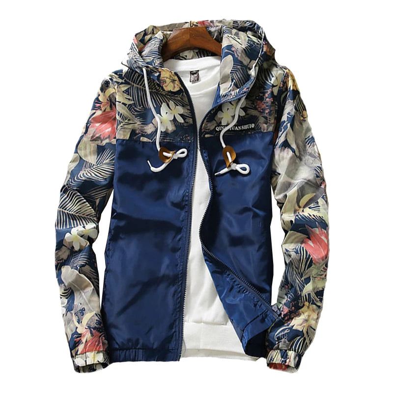 Jaquetas Femininas com Capuz 2026 Primavera Outono Estampadas Florais Casuais Corta-Vento Jaquetas Básicas Femininas Casacos com Zíper Leves