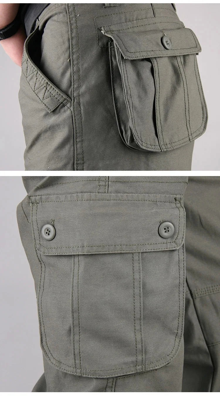 Calças de carga masculinas de algodão casual multi bolsos calças de trabalho tático outerwear calças retas calças compridas para roupas masculinas