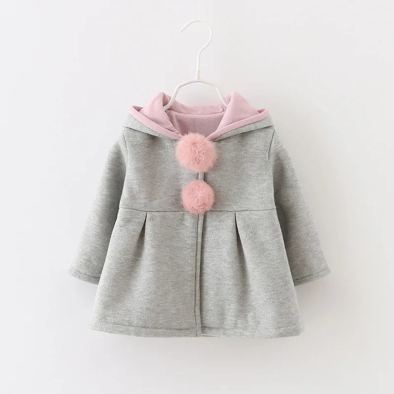 Jaqueta de algodão quente para bebês com orelhas de coelho, roupas infantis, casaco infantil, casacos, outono, primavera