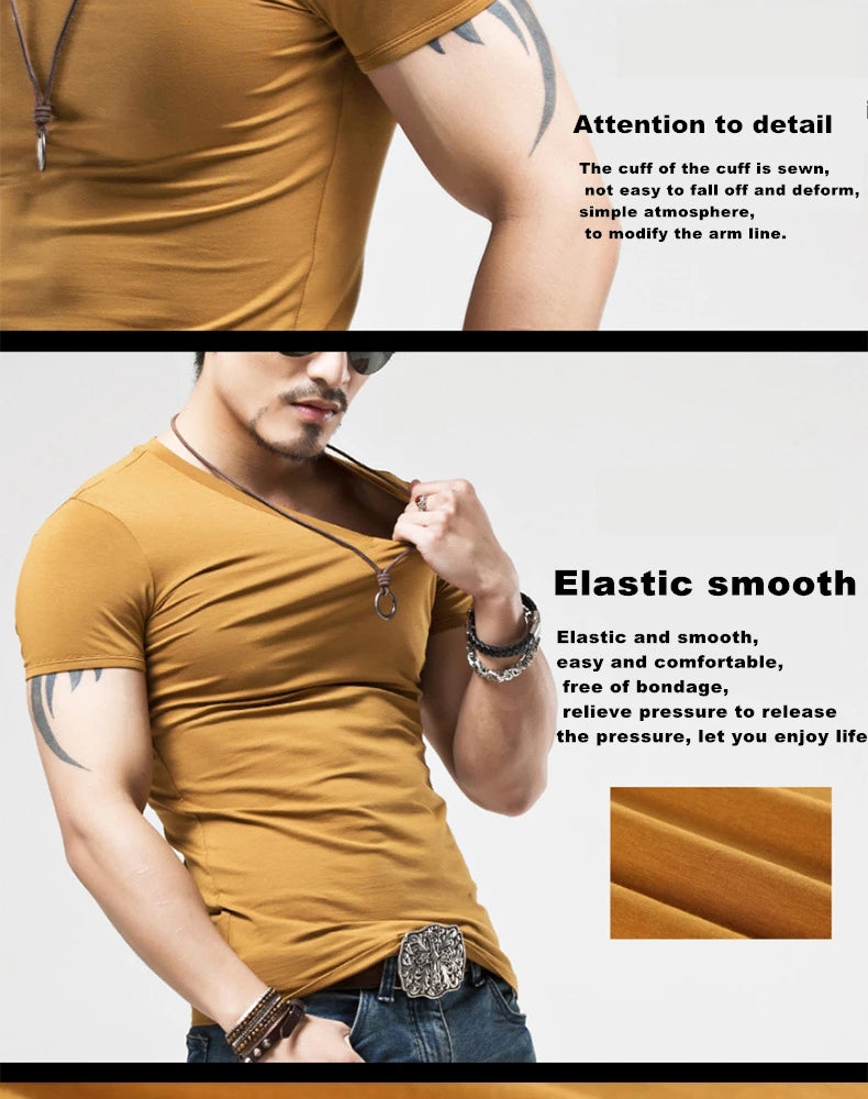 Camiseta Masculina Nova 2026, Gola V, Manga Curta, Moda Fitness, Tamanho 5XL
