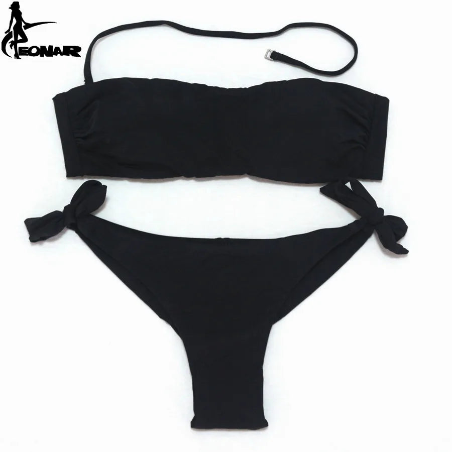 EONAR Biquíni 2025 Sólido Mulheres Maiô Brasileiro Corte Bottom Bikini Set Push Up Swimwear Femme Maiôs Esporte Beach Wear