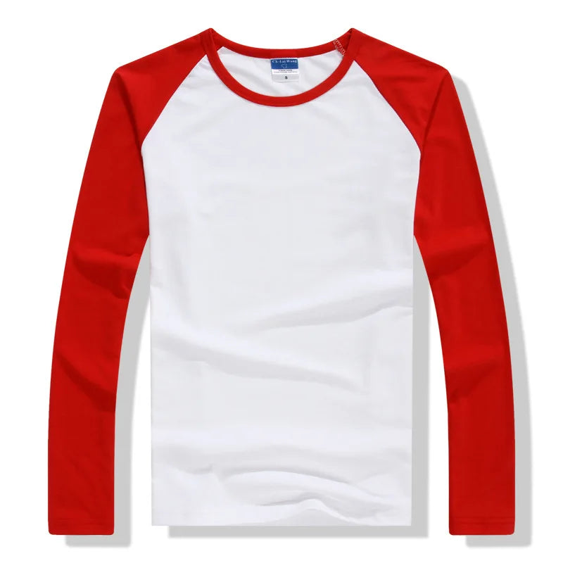 Camiseta Masculina de Manga Longa Outono Inverno 2026, Gola Redonda em Cores Contrastantes, Algodão, Casual, Slim Fit, Raglan