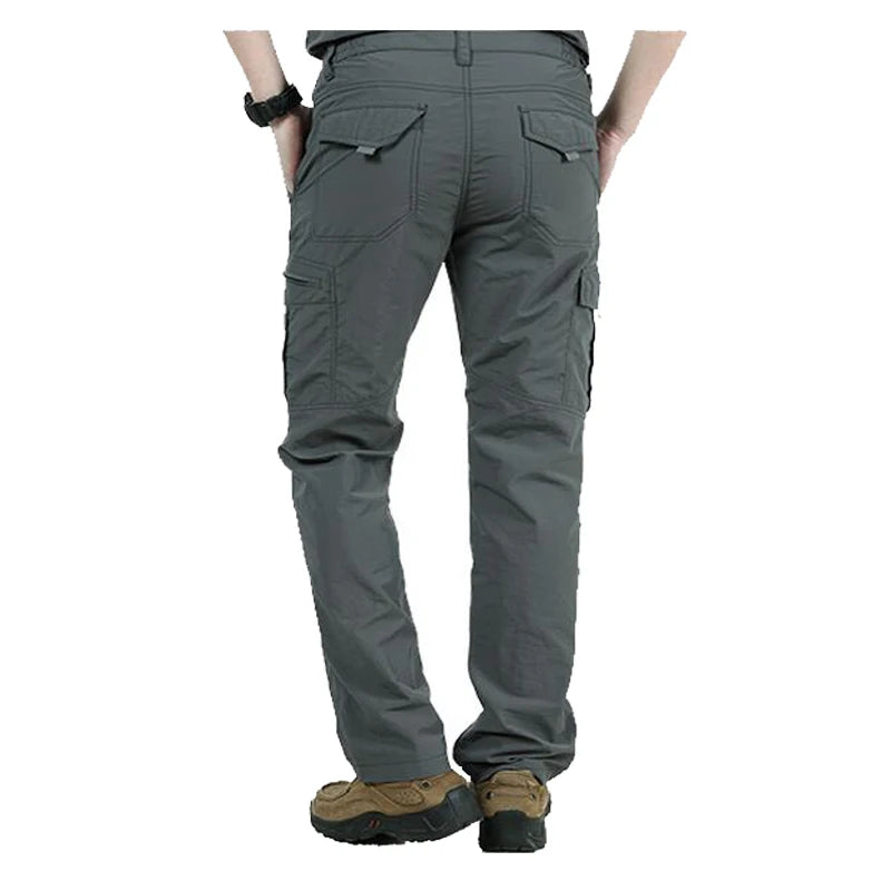 Calças de carga respirável impermeáveis masculinas, calças compridas masculinas, corredores de bolsos do exército, casual, verão, plus size, 4XL