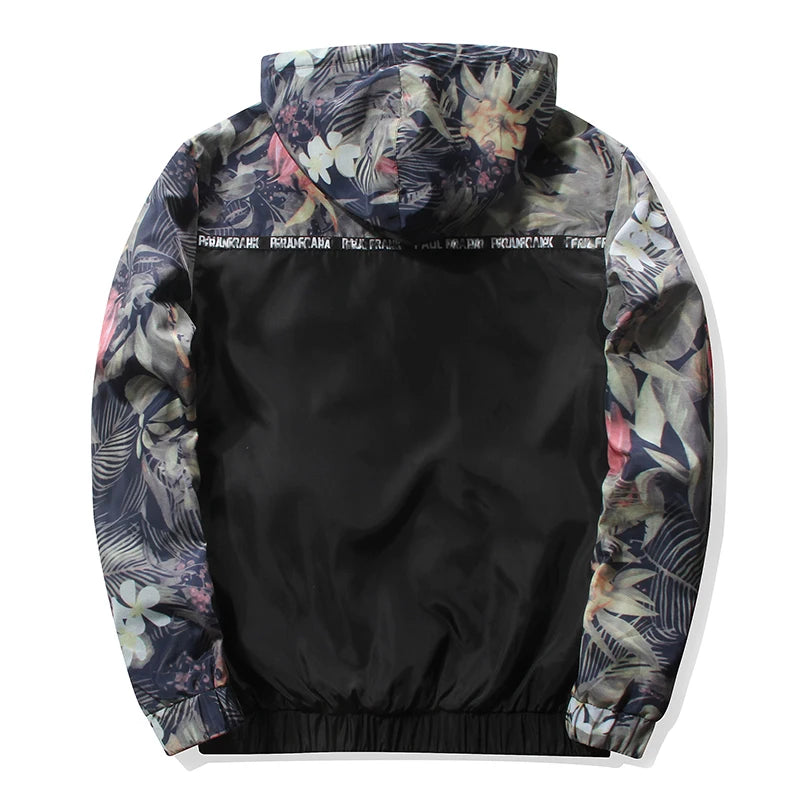 Jaqueta leve com capuz, corta-vento, roupas esportivas, jaquetas bomber, casacos casuais, outwear, moda, flores