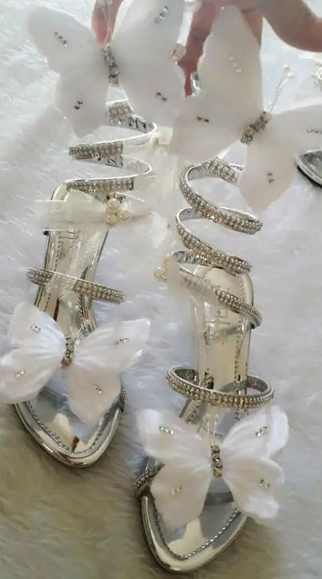 Sandálias luxuosas de verão, flor branca e rosa, sandálias femininas de salto baixo, punk gladiador, com strass, sapatos de festa de casamento