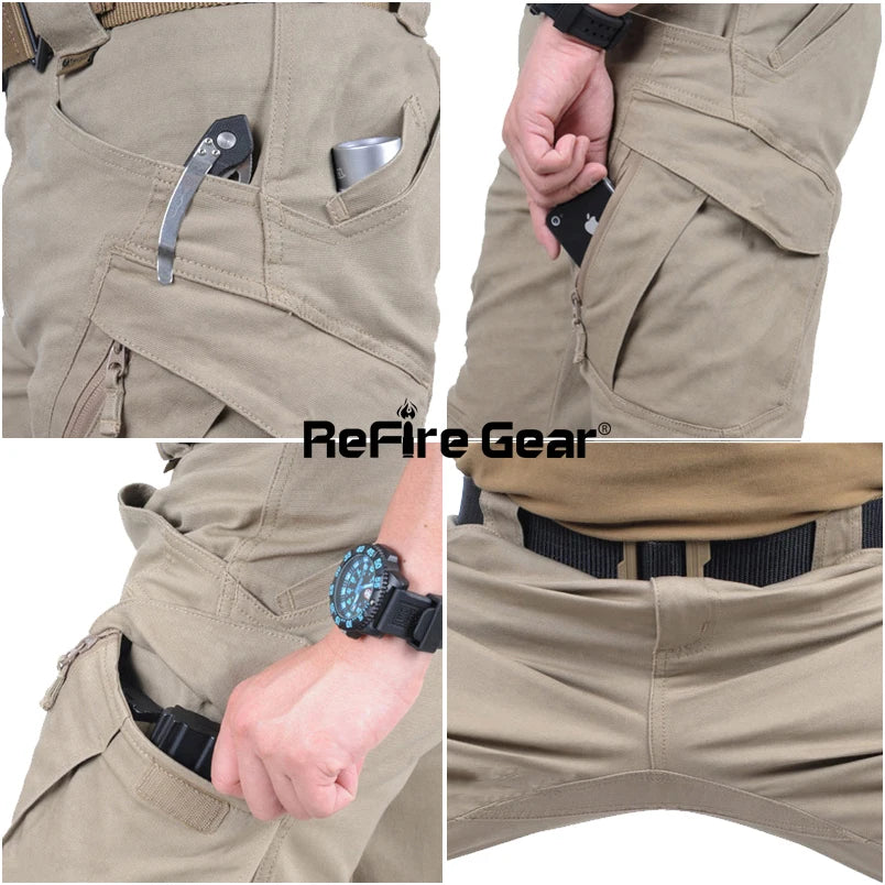 Calças IX9 City Tactical Cargo para homens, SWAT, calças militares do exército, algodão, muitos bolsos, elásticas, flexíveis, calças casuais, combate, XXXL