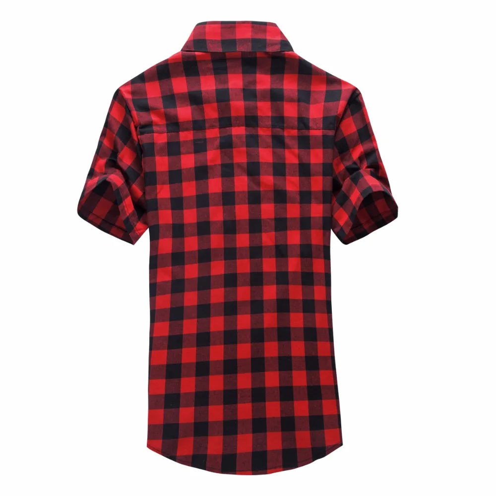 Camisa xadrez vermelha e preta camisas masculinas 2025 nova moda verão chemise homme camisas xadrez dos homens camisa de manga curta blusa masculina