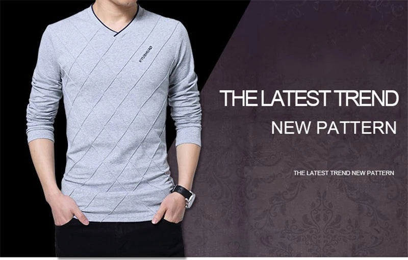 Camiseta Masculina BROWON 2026: Nova Coleção Slim Fit com Design Exclusivo, Gola V Luxuosa e Elegante para Fitness