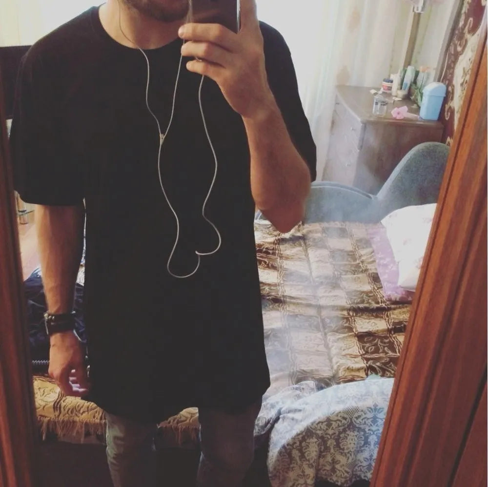 Camiseta Masculina Preta de Manga Curta Casual Hip Hop 2026 Nova Coleção para Homens
