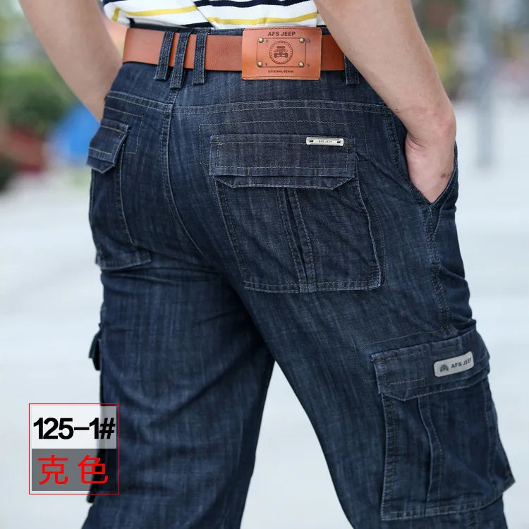 Calça jeans cargo masculina, tamanho grande 29-40 42 44, casual, multibolsos, roupas masculinas, 2023, calça jeans para homens