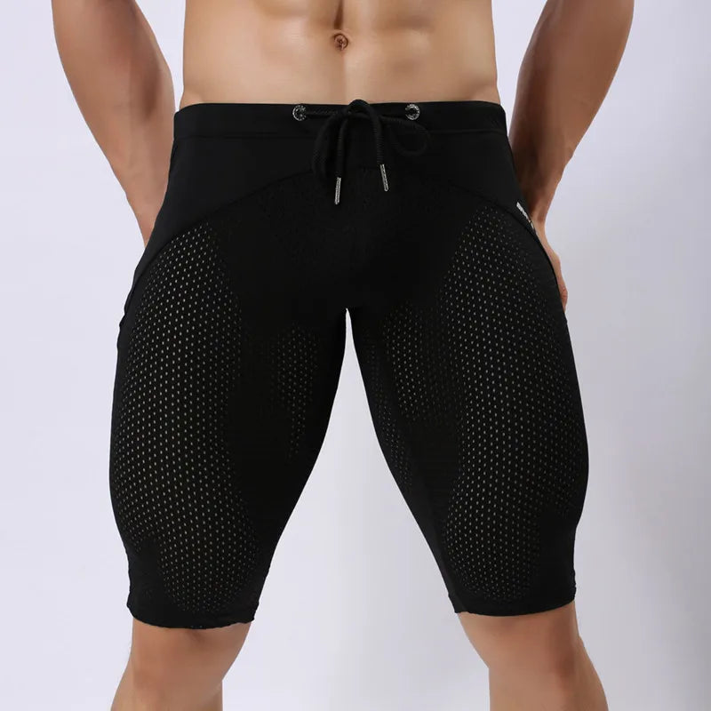 Pessoa corajosa estilo verão shorts de malha respirável masculino apertado praia shorts multifunções na altura do joelho board shorts beach wear