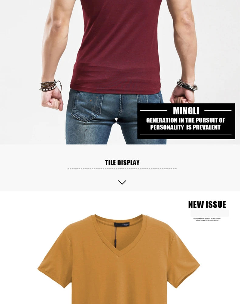 Camiseta Masculina Nova 2026, Gola V, Manga Curta, Moda Fitness, Tamanho 5XL