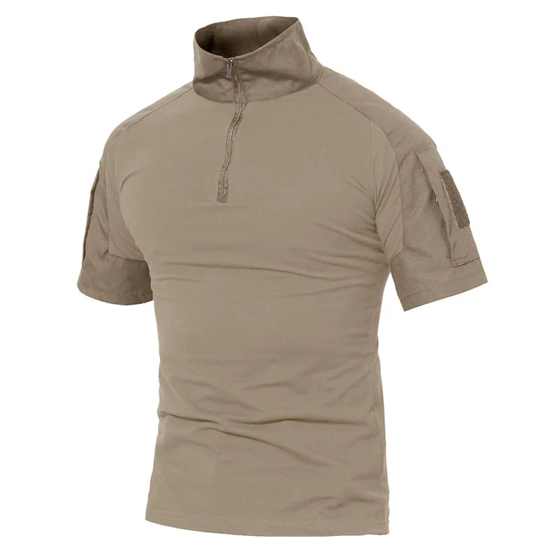 Tacvasen-camiseta de manga curta com bolsos com zíper para homens, roupas de estilo safári, cor sólida, para caminhadas e trabalho, para o verão