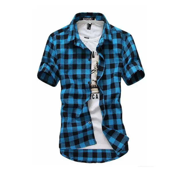 Camisa xadrez vermelha e preta camisas masculinas 2025 nova moda verão chemise homme camisas xadrez dos homens camisa de manga curta blusa masculina