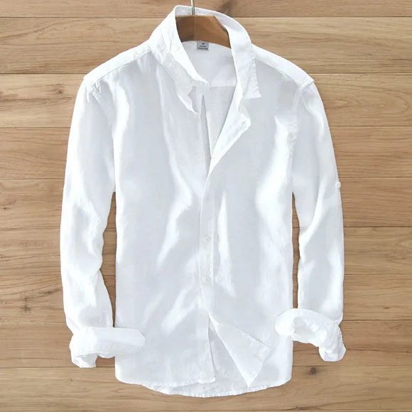 Novo designer itália estilo 100% linho camisa de manga comprida masculina marca casual 5 cores camisas brancas sólidas para homens topo chemise