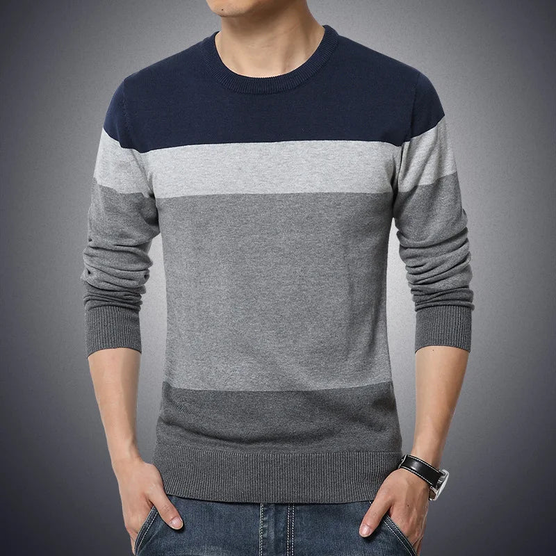 2025 outono casual camisola masculina o-pescoço listrado fino ajuste malhas dos homens suéteres pullovers pulôver masculino pull homme M-4XL