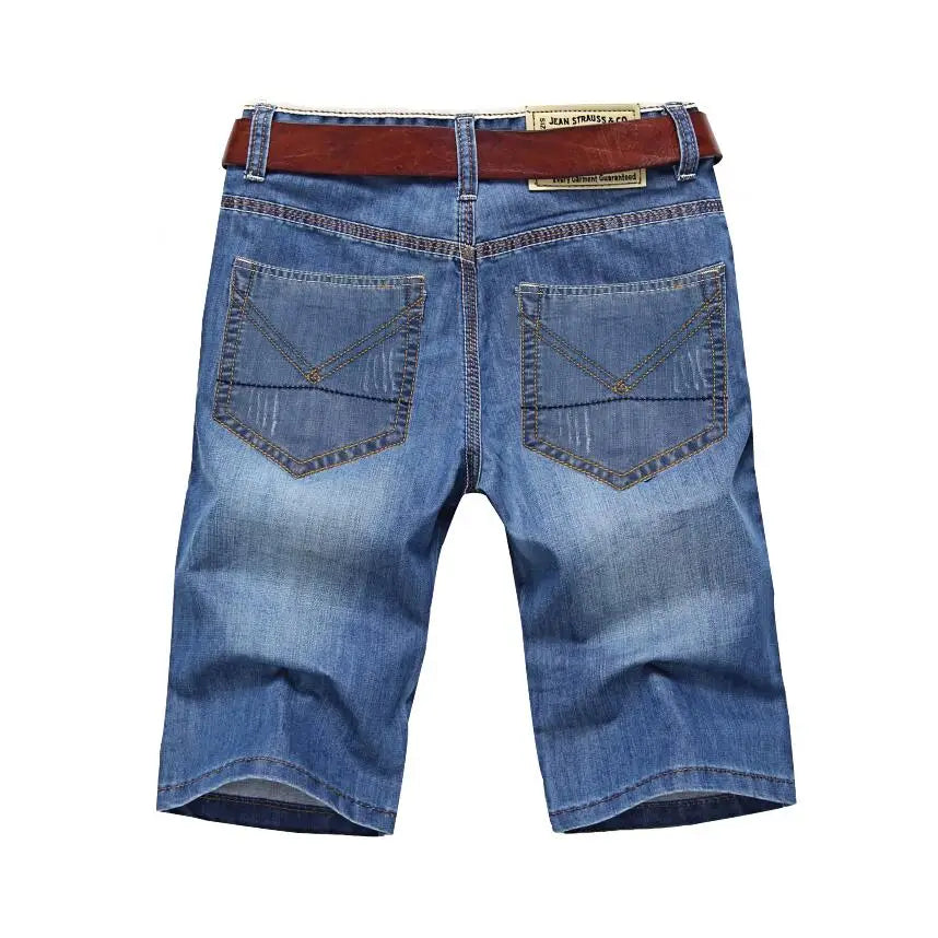 Verão shorts de brim fino para homens de boa qualidade shorts de brim homens de algodão sólido em linha reta jeans shorts masculinos azul casual jeans tamanho 40