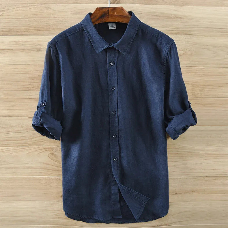 Novo designer itália estilo 100% linho camisa de manga comprida masculina marca casual 5 cores camisas brancas sólidas para homens topo chemise