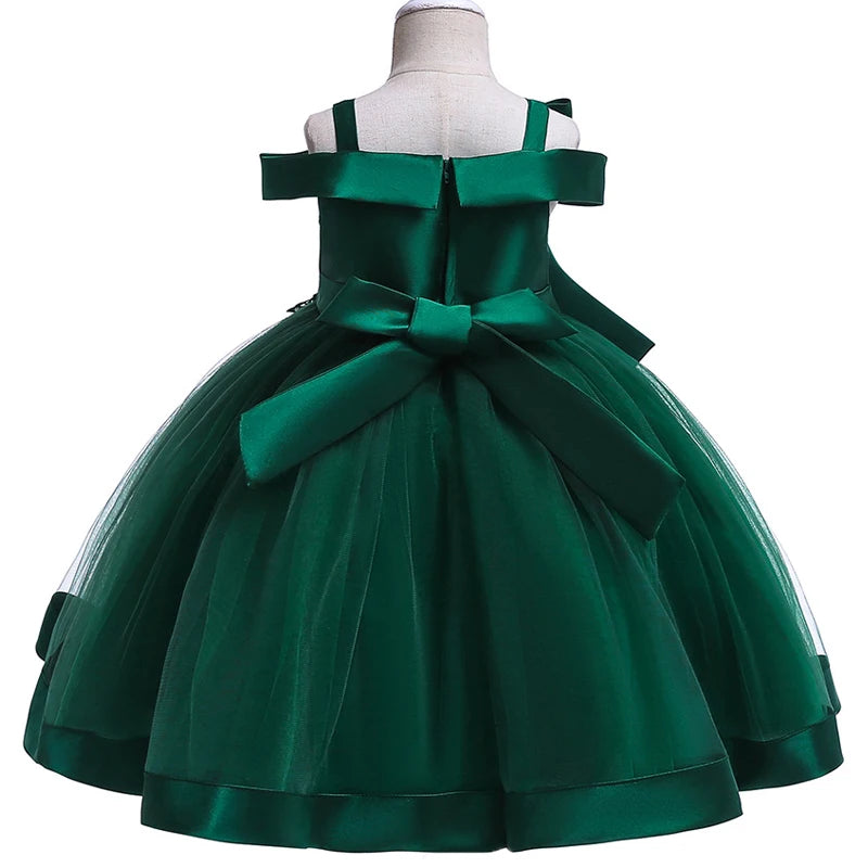 Apliques Femininos Flor Elegante Vestido de Noiva com Laço, Vestidos de Festa de Natal Infantil, 3 a 10 anos