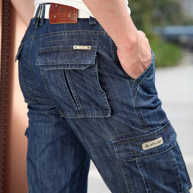 Calça jeans cargo masculina, tamanho grande 29-40 42 44, casual, multibolsos, roupas masculinas, 2023, calça jeans para homens