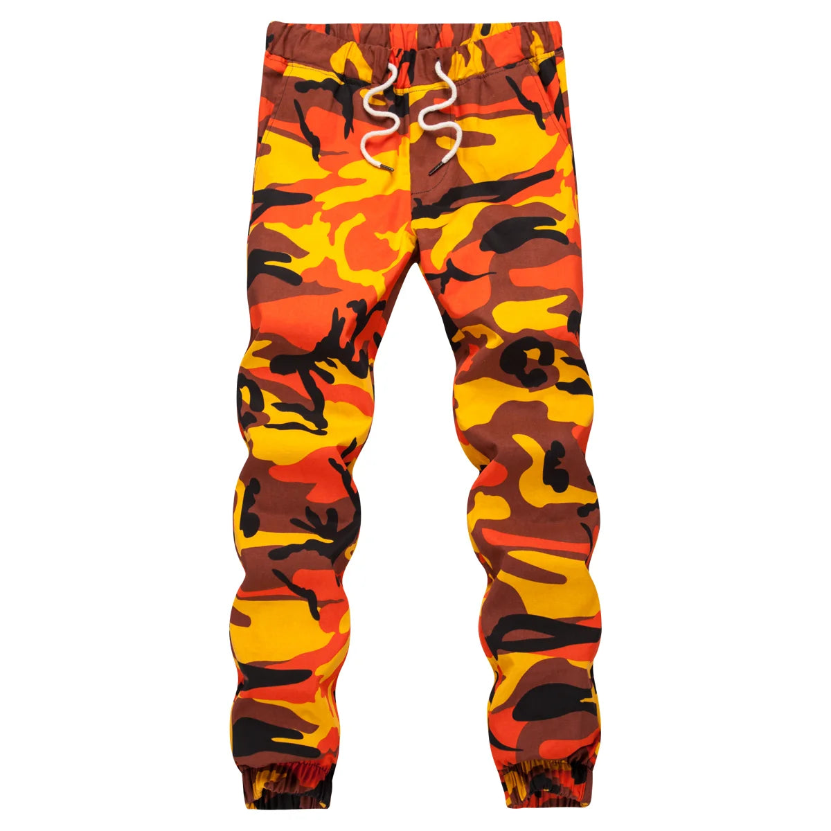 Ins laranja camuflagem jogger calças dos homens hip hop tecido calças casuais tático militar bolsos algodão 2025 moletom