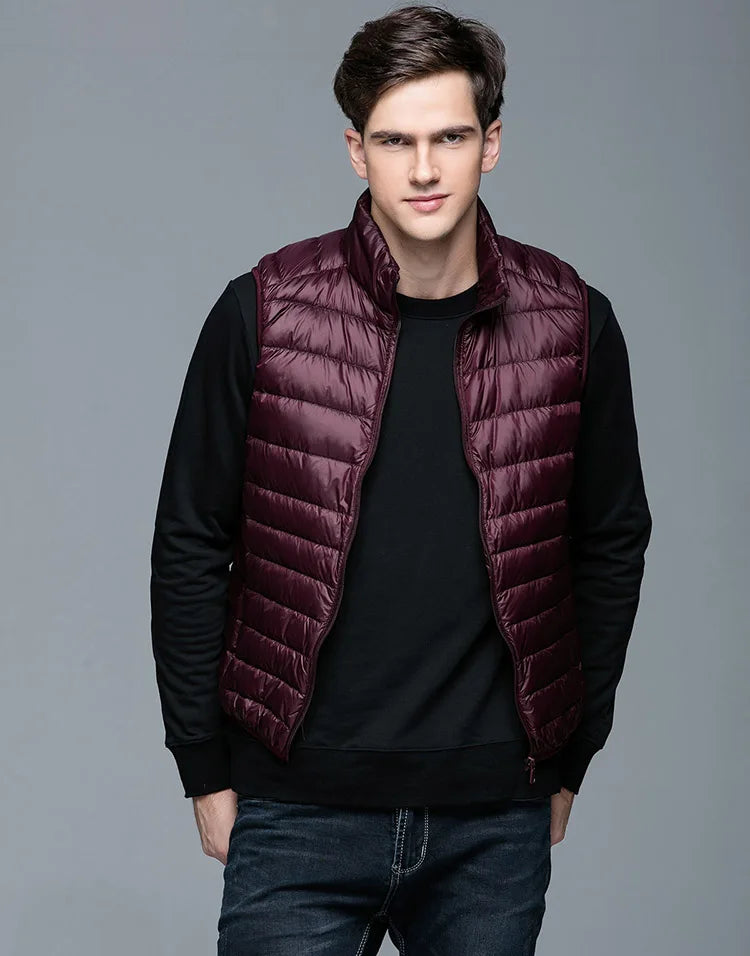 Colete de pato masculino, casacos ultra leves, casacos sem mangas, moda masculina, primavera e outono, 90% Duck Down