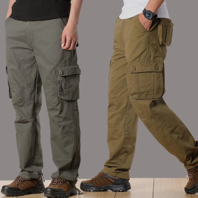 Calça casual masculina com vários bolsos, calça reta solta, outwear esportivo longo, tamanho grande 44, na moda