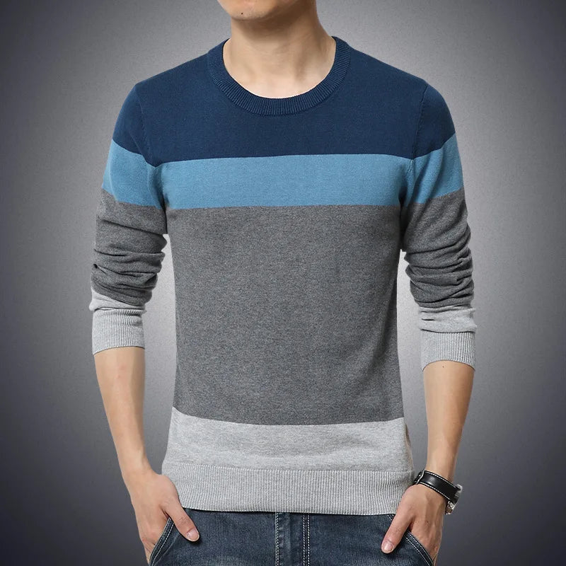 2025 outono casual camisola masculina o-pescoço listrado fino ajuste malhas dos homens suéteres pullovers pulôver masculino pull homme M-4XL
