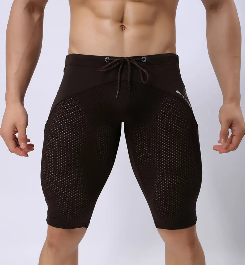 Pessoa corajosa estilo verão shorts de malha respirável masculino apertado praia shorts multifunções na altura do joelho board shorts beach wear